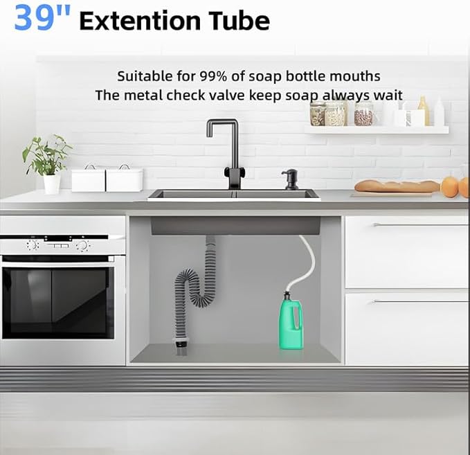 SAMODRA Sink Soap Dispenser and Extension Tube Kit, ABS Pump Head Bronzed Built in Design with 39” Extension Tube to Soap Bottle, No More Messy Refills(No Bottle)