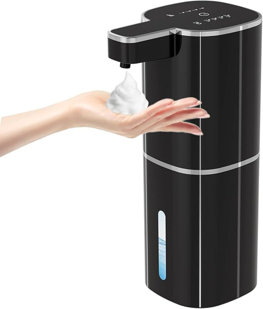 Automatic Soap Dispenser Touchless, Wall Mounted Smart Soap Dispenser, USB Rechargeable, 4 Adjustable Levels, 14.2oz / 420ml Large Capacity, for Bathroom, Kitchen, School (Black, Foaming)