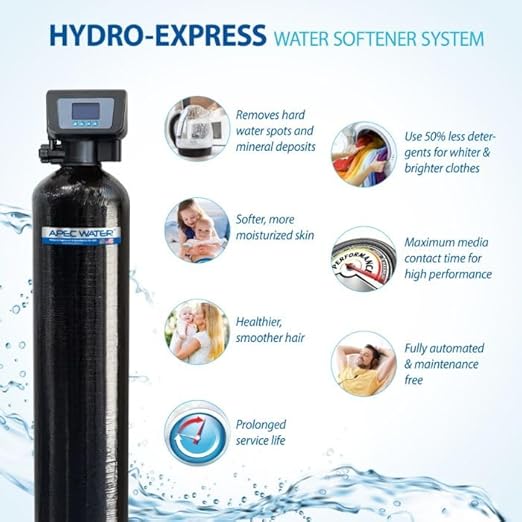 APEC SOFTENER-HE-30-FG Water Softener, Treats Whole House 1-3 bathrooms, 30K Grains, Luxurious Spa Quality Soft Water, Highly Efficient Digital Control Microprocessor