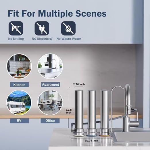 Frizzlife TS99 Countertop Water Filter System, NSF 42&372 Certified 9-Stage Stainless Steel Faucet Water Filtration, 0.5 Micron Elements Reduces 99.99% Lead, Chlorine, Heavy Metals, Bad Taste & Odor