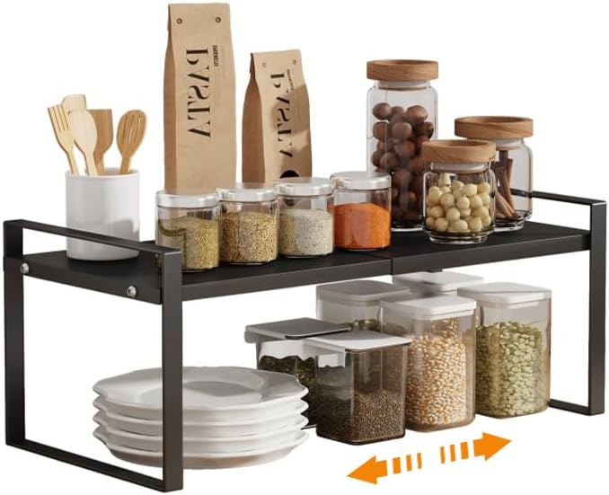 Cabinet Shelf Expandable Cupboard Under Sink Countertop Organizer Riser Rack for Kitchen Pantry Home Organization Extra Storage Space Saver Heavy Duty