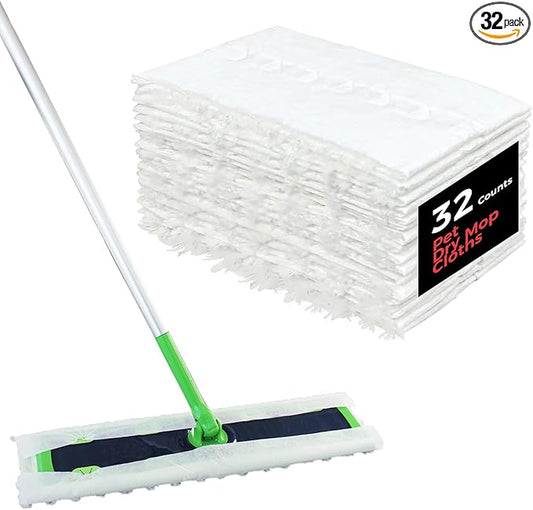 XL Dry Sweeping Cloths Heavy Duty Pet Dry Mop Refill X-Large Multi-Surface Floor Cloths for Cleaning Dust,Dirt and Pet Hair,32 Counts
