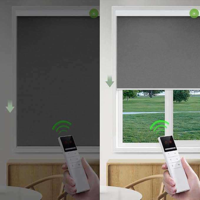 ZSHINE Motorized Blackout Window Blinds Customize Width (23-95 Inches) Remote Control Wireless and Rechargeable Roller Shades Blinds for Windows, Home, Office, Hotel, Club, Restaurant(82010l)