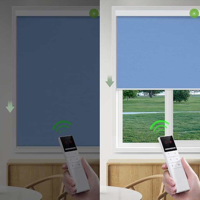 ZSHINE Motorized Blackout Window Blinds Customize Width (23-95 Inches) Remote Control Wireless and Rechargeable Roller Shades Blinds for Windows, Home, Office, Hotel, Club, Restaurant (82010w)