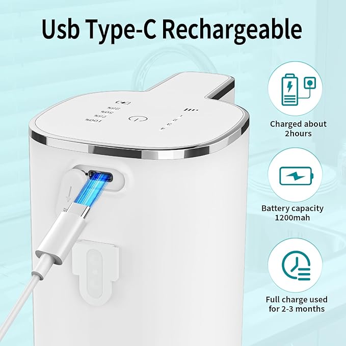 Automatic Soap Dispenser Touchless, Wall Mounted Smart Soap Dispenser, USB Rechargeable, 4 Adjustable Levels, 14.2oz / 420ml Large Capacity, for Bathroom, Kitchen, School (White, Liquid)