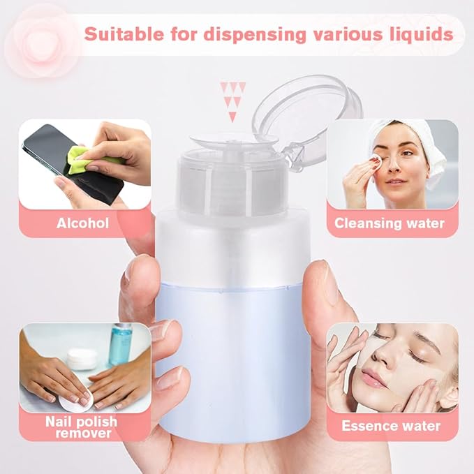 Pump Dispenser-Refillable Cosmetic Push Down Pump Dispenser-PP Material Alcohol Dispenser-Empty Makeup Acetone Containers for Acetone Nail Polish Remover,Nail Care,and Alcohol (3PCS)