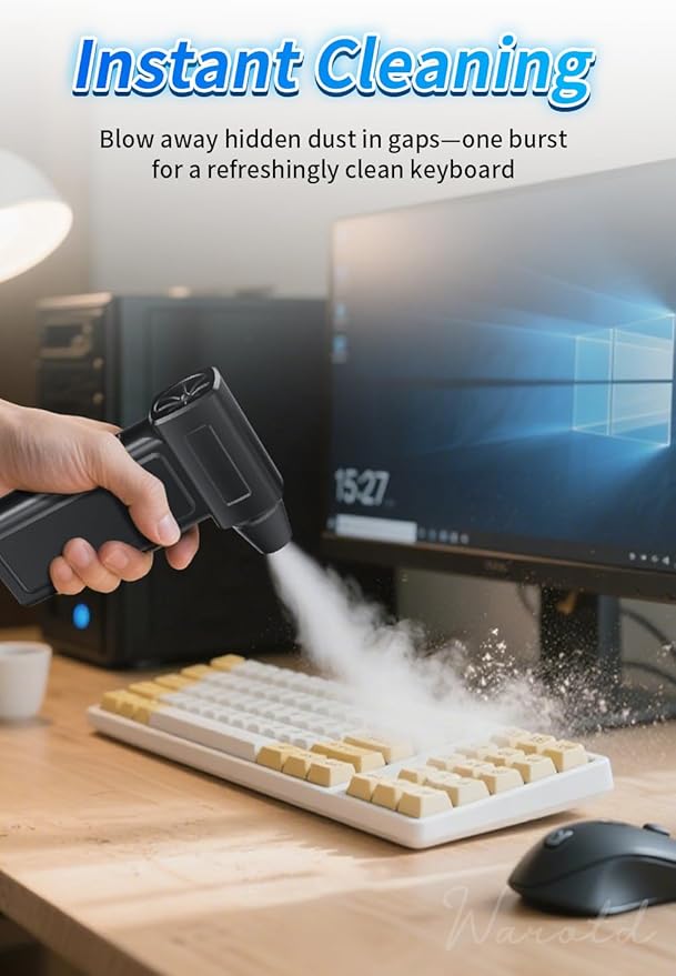 1-Second Turbo Blast — Compressed Air Duster 200,000RPM - Powerful Cordless Electric Air Blower with LED Light, 4-Speed Adjustable, Rechargeable Dust Cleaner for PC, Car，Home Canned Air Alternative