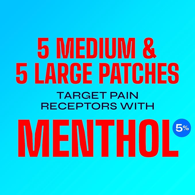 Icy Hot Original Pain Relief Patch Variety Pack with 5% Cooling Menthol for Fast-Acting Muscle and Joint Pain Relief, 5 Medium and 5 Large Comfortable Fabric Patches, 10 Ct.