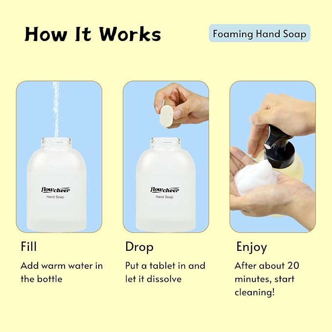 Foaming Hand Soap Tablet Refills, 12 Pack (Makes 12 x 9 fl oz), Lemon Scented soap tablets, Fresh & Clean Handwash, No Plastic Bottle
