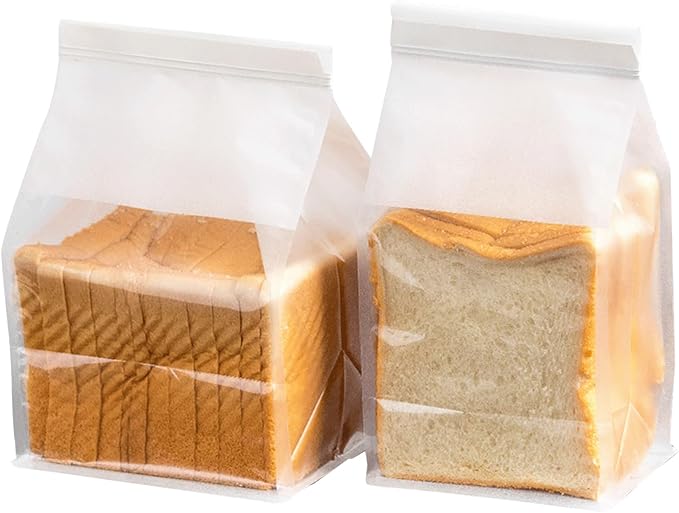50 Pcs Bread Bags for Homemade Breads, 6.3 x 5.1 x 10.3 Inch Medium White Bakery Bags with Tin Tie, Cotton Paper Loaf Bag, Storage Packing Bag with Clear Window