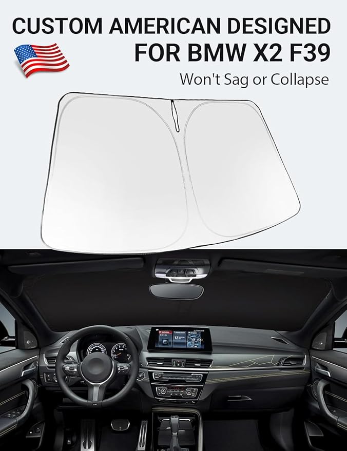 Proadsy 2025 Upgrade Windshield Sun Shade Custom Fit 2018-2023 BMW X2 F39 Foldable Front Sunshade Protector Sun Visor Blocks UV Rays Keep Car Cooler