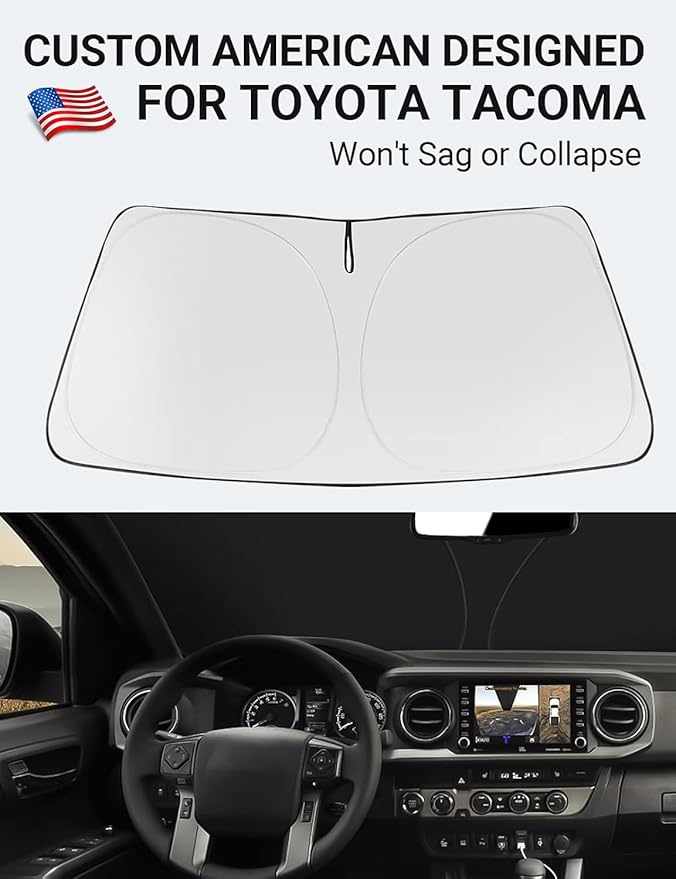 Proadsy 2025 Upgrade Windshield Sun Shade Custom Fit Toyota Tacoma 2016-2023 4-Layer Foldable Front Sunshade Protector Sun Visor Blocks UV Rays Keep Car Cooler Accessories