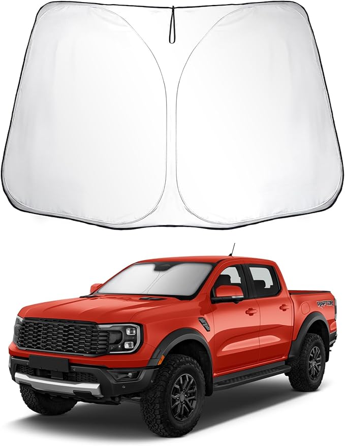 SKTU 2024 2025 2026 Ranger Front Windshield Sunshade for 2024 2025 2026 Ford Ranger (XL/XLT/Lariat/Raptor) Windshield Sun Shade Foldable for Blocks UV Rays and Blocks Heat and Sun Keeps Vehicle Cool
