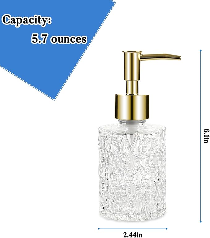 Multipurpose Soap Dispenser Easy to Clean Glass Soap Pump Dispenser Ideal for Bath and Bathroom (Gold)