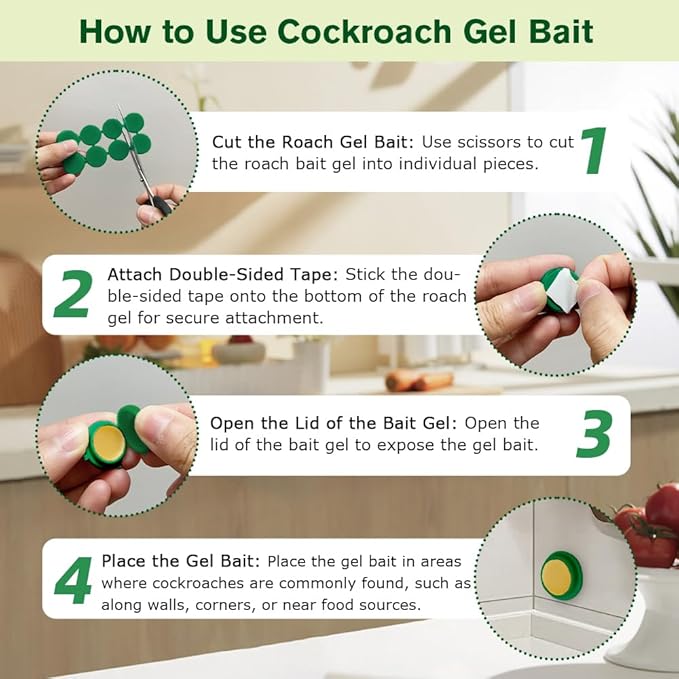 48 Pack Cockroach Gel Bait, Highly Effective Roach Killer Indoor Infestation Solution, Fast Acting Cockroach Killer Indoor Home Kitchen Use, Easy to Apply & No Mess Roach Bait Gel, Long-Lasting