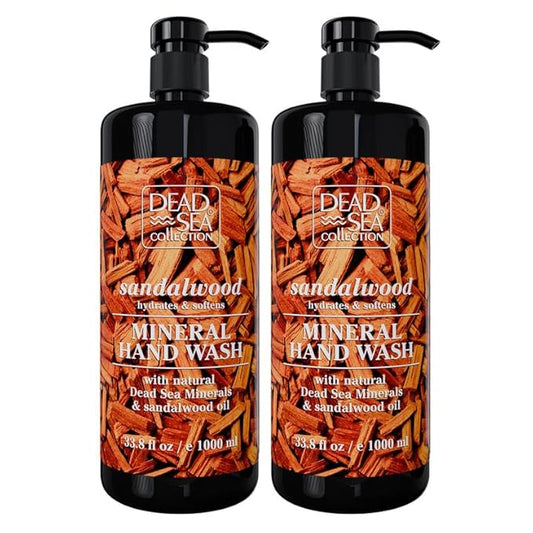 Hand Soap Pump Sandalwood - Moisturizing Hand Wash Liquid with Dead Sea Minerals and Sandalwood Oil - Hydrates and Softens - Dead Sea Collection - Pack of 2 (33.8 Fl Oz Each) - 67.6 Fl Oz Total