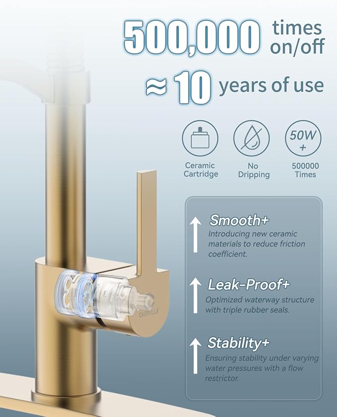 Gold Kitchen Faucet Soap Dispenser, Faucet for Kitchen Sink, Kitchen Sink Faucet with Deck Plate, RV Kitchen Faucet with Pull Down Sprayer and Dual Function Spray Head