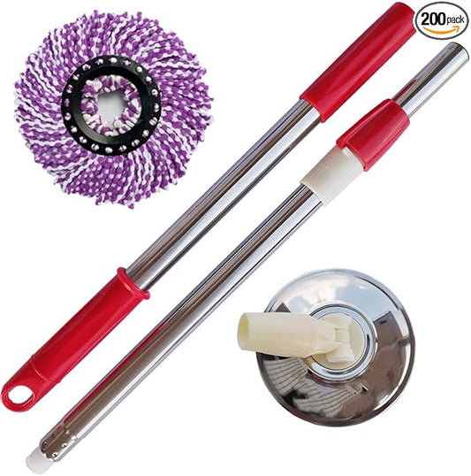 Spin Mop Replacement Handle, 47.6-inch 360 Degrees Rotating Telescopic Replacement Mop Stick with a Robust Stainless Steel Disc for Spin Mop Bucket Cleaning System (Stainless Steel Disc,Red)