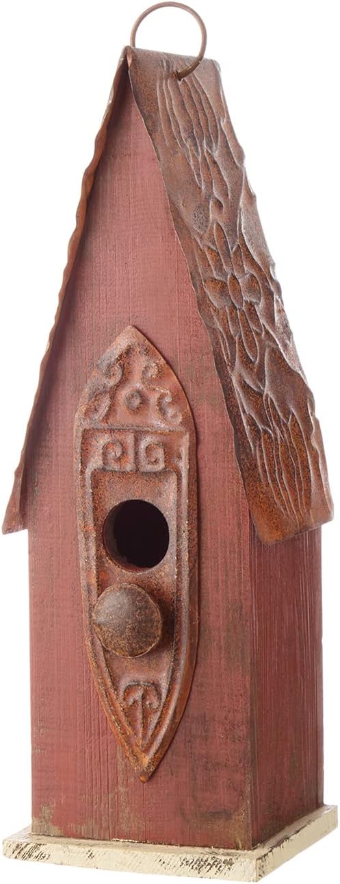 Glitzhome Hand Painted Distressed Hanging Wood Bird House for Outdoors 13.25" H
