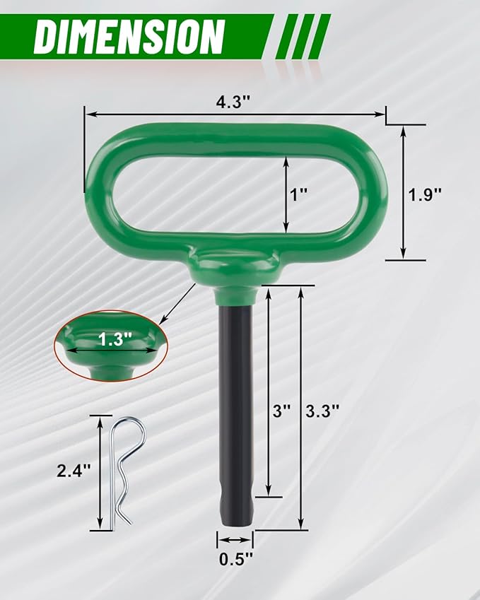 4Pack Hitch Pin, 1/2 x 3 Inch Trailer Hitch Pin with Clip and Rubber-Coated Handle, Strong Heavy Duty Lawn Mower Hitch Pin for Mowers, Tractor Truck, Towing Cargo, ATV (Green)