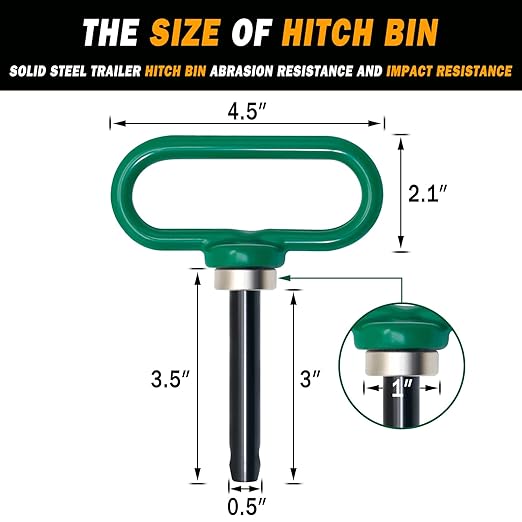 2 Packs Magnetic Hitch Pin, Lawn Mower Trailer Hitch Pins 1/2 Inch with Handle and Clip, Trailer Gate Pin for Mowers, Tractor Truck, Towing Cargo, ATV - Simple One Handed Hook On & Off（Green