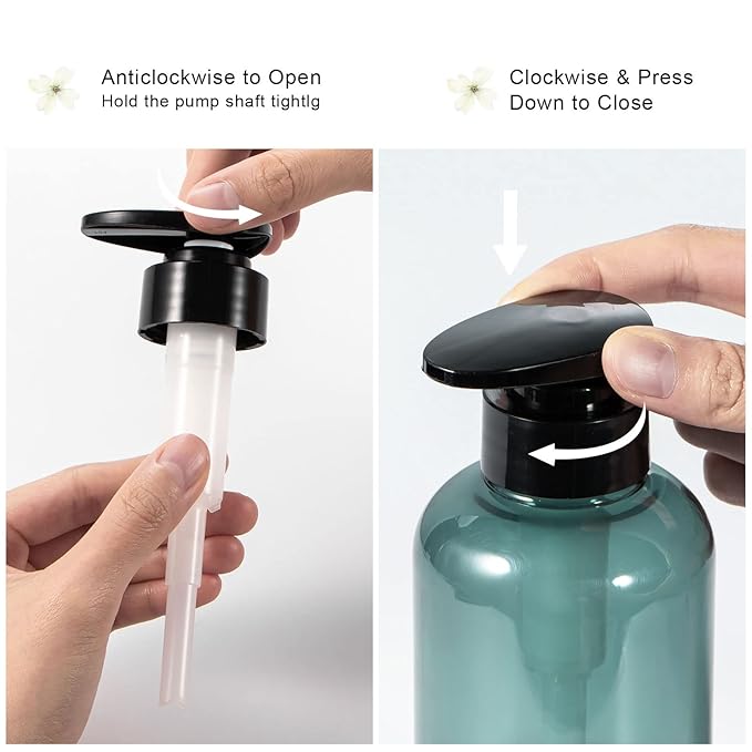 Yebeauty Pump Bottle 10oz, 2 PCS Shampoo Bottles Dispenser with Pump Refillable Containers, 300ml,Clear Blue