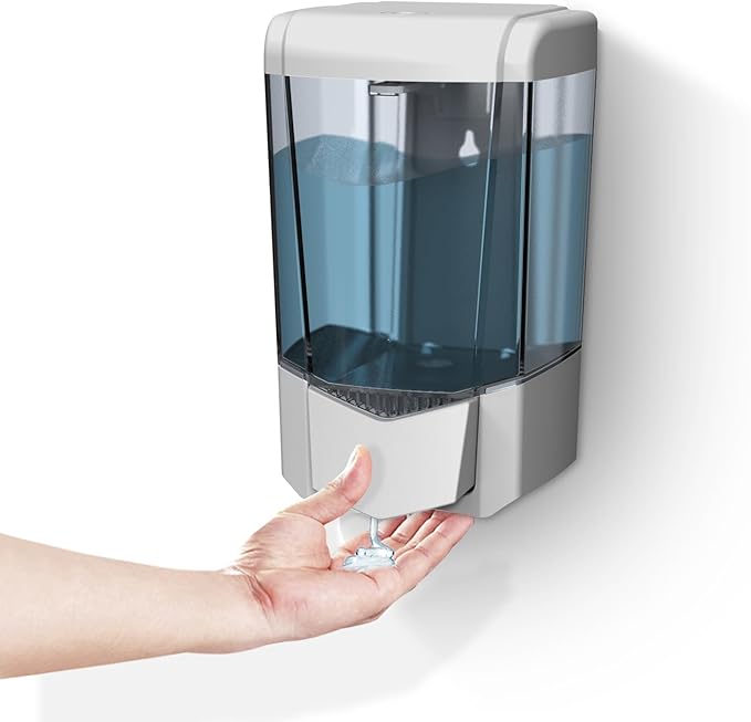 Hand Liquid Soap Dispenser Wall Mount 20floz（600ml）, Ideal for Commercial Bathrooms Restaurants Hotels, Use with Liquid Hand Soap Shampoo, ABS Sliver