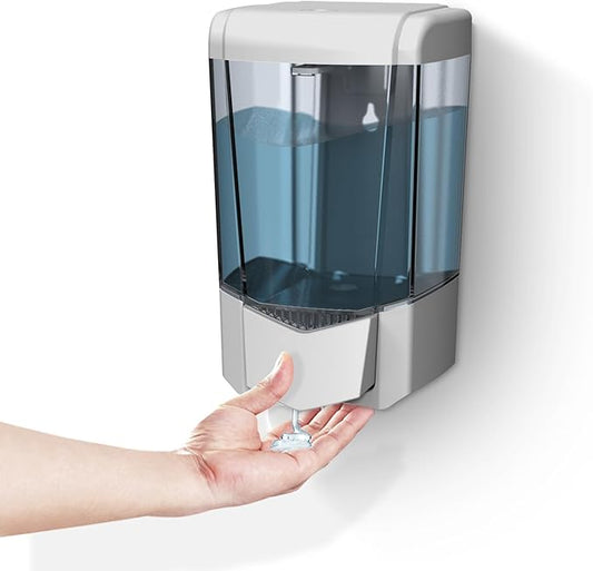 Hand Liquid Soap Dispenser Wall Mount 20floz（600ml）, Ideal for Commercial Bathrooms Restaurants Hotels, Use with Liquid Hand Soap Shampoo, ABS Sliver