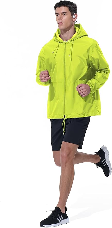 Mens Rain Jacket Raincoat Windbreaker Running Waterproof Lightweight Packable with Hood Travel Hiking Cycling