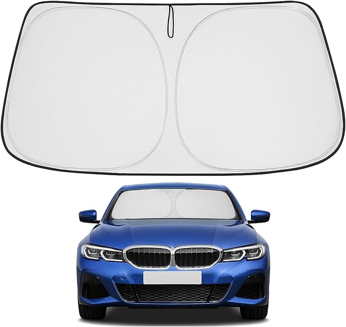 Proadsy 2025 Upgrade Windshield Sun Shade Custom Fit 2019-2024 2025 BMW 3-Series 4-Layer Foldable Front Sunshade Protector Sun Visor Blocks UV Rays Keep Car Cooler