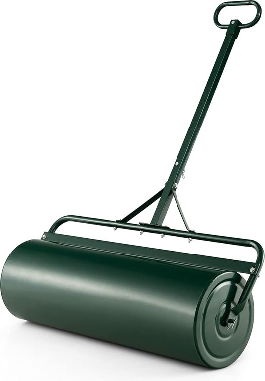 Goplus Push/Tow-Behind Lawn Roller, 17 Gallon/63L Water/Sand-Filled Sod Drum With Detachable Gripping Handle, 12 by 36-Inch, Green - for Garden, Yard, Farm