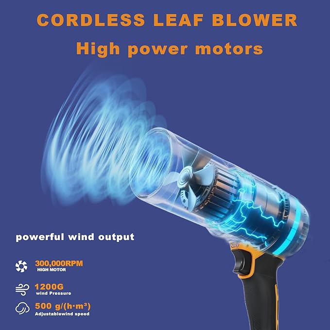 Small Cordless Leaf Blower,Leaf Blower Cordless,300000RPM Turbo Jet Blower with 1X24VX4.0Ah Battery and Charger for Patio Cleaning,Lawn Care,Car Cleaning and Dust Etc,2 Blowing Nozzles-Yellow