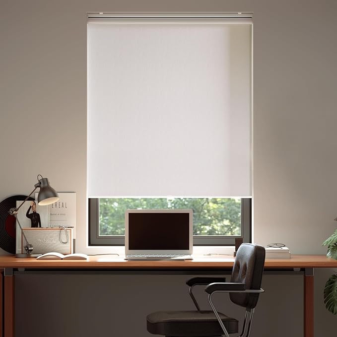Cordless Roller Shades Blackout Blinds for Windows Room Darkening Rolled Up Shades with Spring System, UV Protection Window Shades Door Blinds for Home and Office (White, 31" W x 72" H)