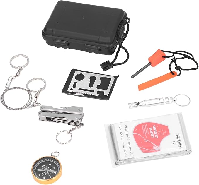 Survival Tool Kit Emergency Box Portable Sturdy Durable Large Storage Space for Car Home Travel Camping Office Sports Stainless Steel Aluminum Plastic Magnesium Rod 260g 9.17oz