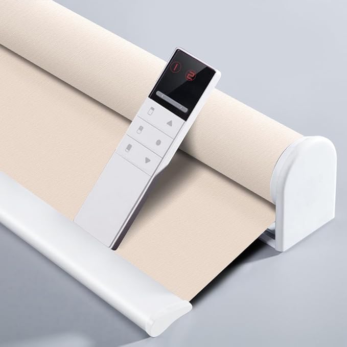 ZSHINE Motorized Blackout Window Blinds Customize Width (23-95 Inches) Remote Control Wireless and Rechargeable Roller Shades Blinds for Windows, Home, Office, Hotel, Club, Restaurant(82010T)