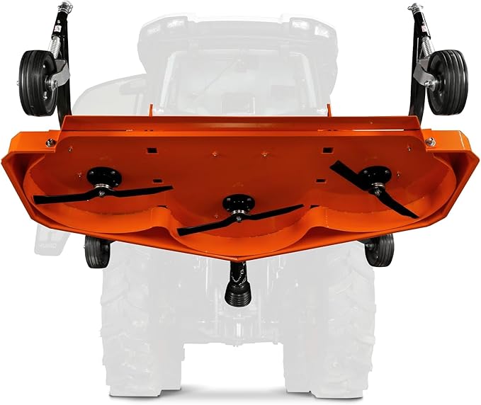 3 Point PTO 72'' Working Width Finish Mower Attachment for 18-50hp Tractor, Category 1 Hitch, 4-Tires, 0.4'' - 4.5'' Adjustable Cutting Height, Model FM180