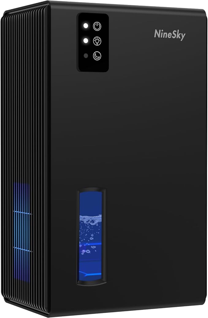 NineSky Dehumidifiers for Home, 95 OZ Water Tank, (1000 sq.ft) Dehumidifiers for Bathroom Bedroom Basement with Auto Shut Off,7 Colors LED Light(Black)