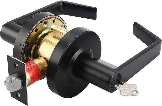 LYNN HARDWARE Classroom Commercial Door Lock - Heavy-Duty Designer Handles for Doors - Durable Grade 2 Indoor Locks for Doors - Cylindrical Lever Door Handle Lock - Matte Black
