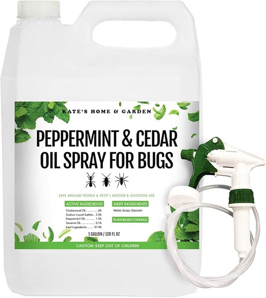 Kate's Home & Garden Peppermint Oil Spray for Bugs, Ants, Insects, Spiders. Pesticide and Insecticide Indoor Repellent Pest Control with Cedarwood Oil (Gallon, Natural, Pet Safe, Non Toxic)