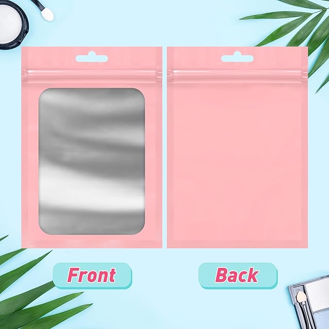 Funfery 300 Pack Smell Proof Resealable Bags for Food Storage,Mylar Clear Bags 4x6 Pink Packaging Bag- Edibles,Odorless Scent Proof Bag for Cookies, Zip Foil Pouch for Small Business