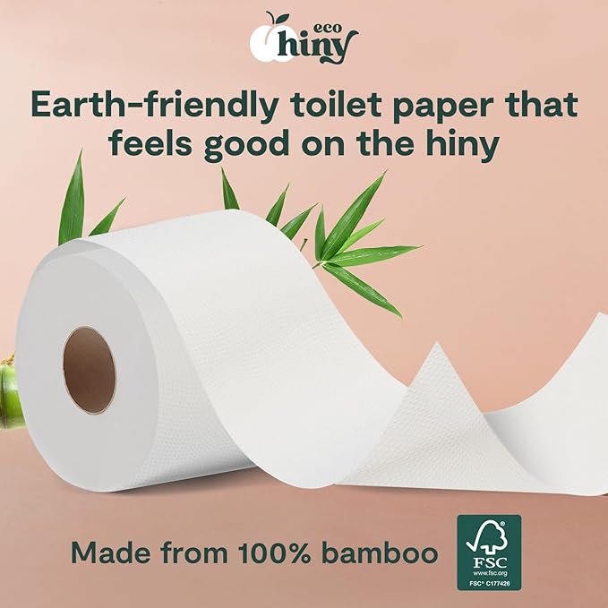 ecoHiny Premium & Soft Bamboo Toilet Paper | PFAS Free | 48 Mega Rolls, 3 ply & 350 Sheets | Non Toxic, FSC Certified, Septic Safe, BPA Free | Tree Free Toilet Tissue | Plastic Free Packaging