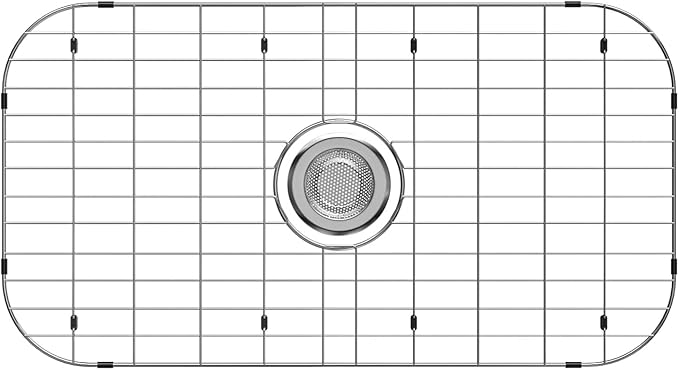 Sink Protector for Kitchen Sink,27.8 X 14.8 inch Sink Rack,Metal Sink Grate with Strainer,Stainless Steel Sink Grid for Bottom of Sink with Centered Drain Hole