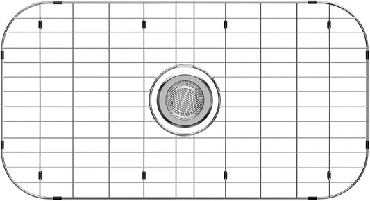 Sink Protector for Kitchen Sink,27.8 X 14.8 inch Sink Rack,Metal Sink Grate with Strainer,Stainless Steel Sink Grid for Bottom of Sink with Centered Drain Hole