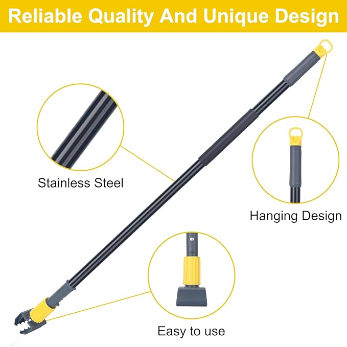 KeFanta Metal Mop Handle Commercial Heavy Duty,58" Industrial Mop Stick with Jaw Clamp,Wet Gripper Mops Head Replacement Holder for Floor Cleaning(6 Pack)