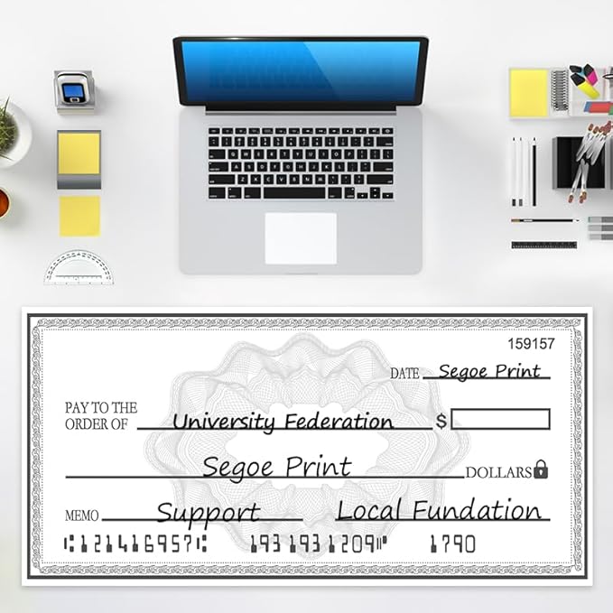 40x16 Inch Double-Sided Reusable Presentation Check | Waterproof Dry Erase Sign for Charity Donations & Fundraisers| Big Checks for Presentations