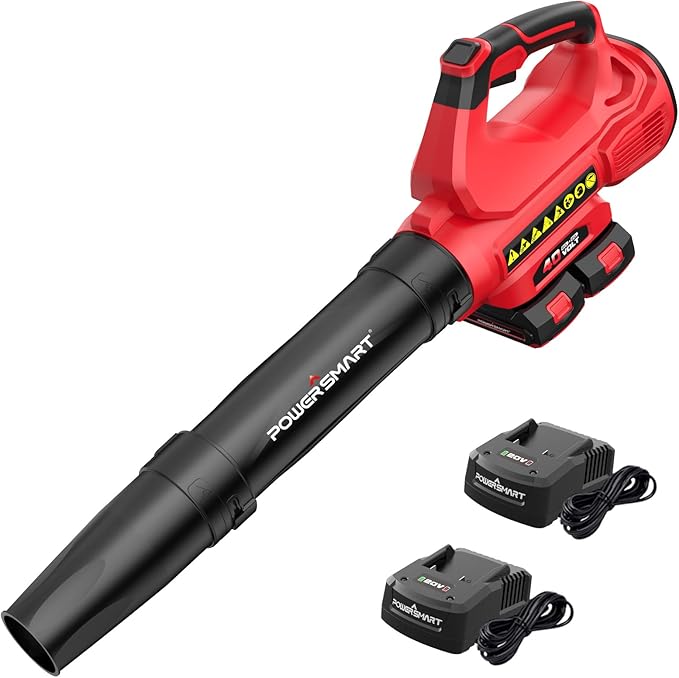 PowerSmart 40V Cordless Leaf Blower 450 CFM/130 MPH Dual 2.0Ah Batteries & Fast Charger, Lightweight Brushless Motor for Lawn Care,Garden Debris, Snow Blowing