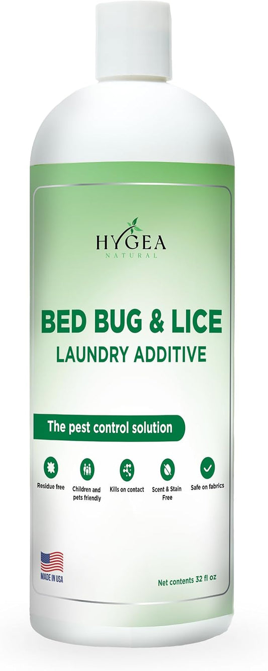 Hygea Natural Lice and Bed Bug Laundry Additive - Environmentally Responsible, Odorless, and Stain-Free Liquid Laundry Treatment - Safe for Children and Pets - Any Water Temperature (32 Fl Oz)