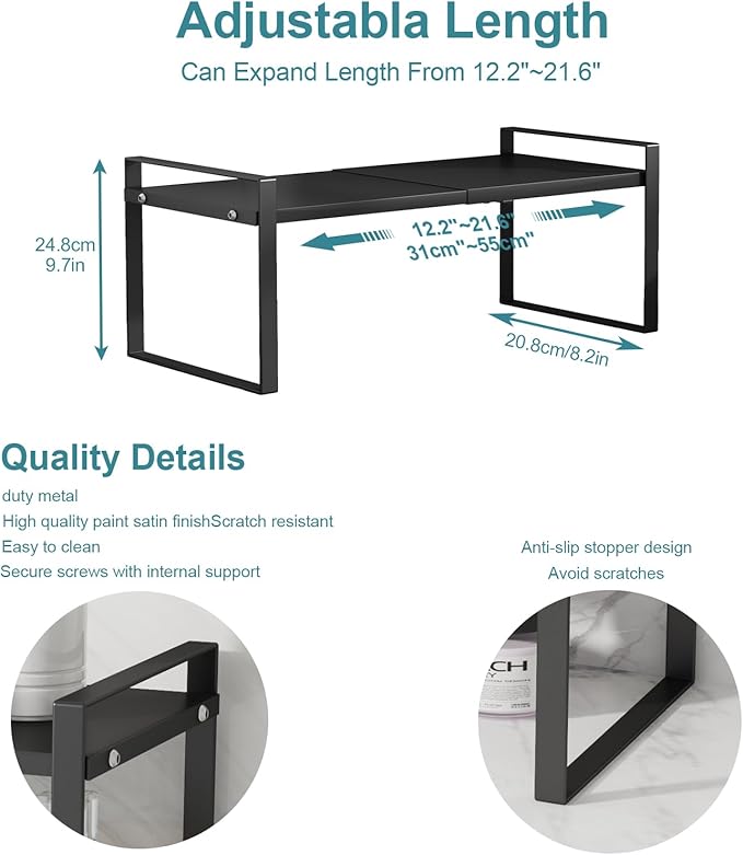 Cabinet Shelf Expandable Cupboard Under Sink Countertop Organizer Riser Rack for Kitchen Pantry Home Organization Extra Storage Space Saver Heavy Duty