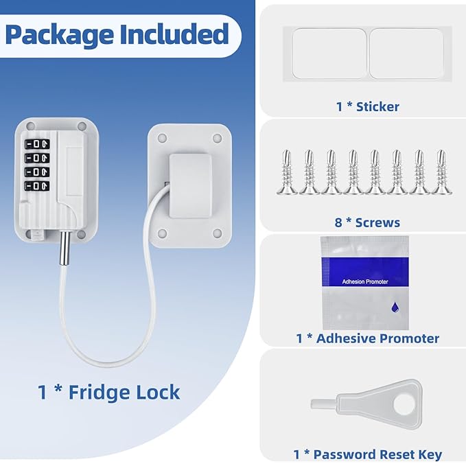 Refrigerator Lock, Heavy Duty Fridge Locks for Kids, Freezer Lock with Combination for Refrigerator Drawer Cabinet Safety, Easy to Install No Keys Needed White