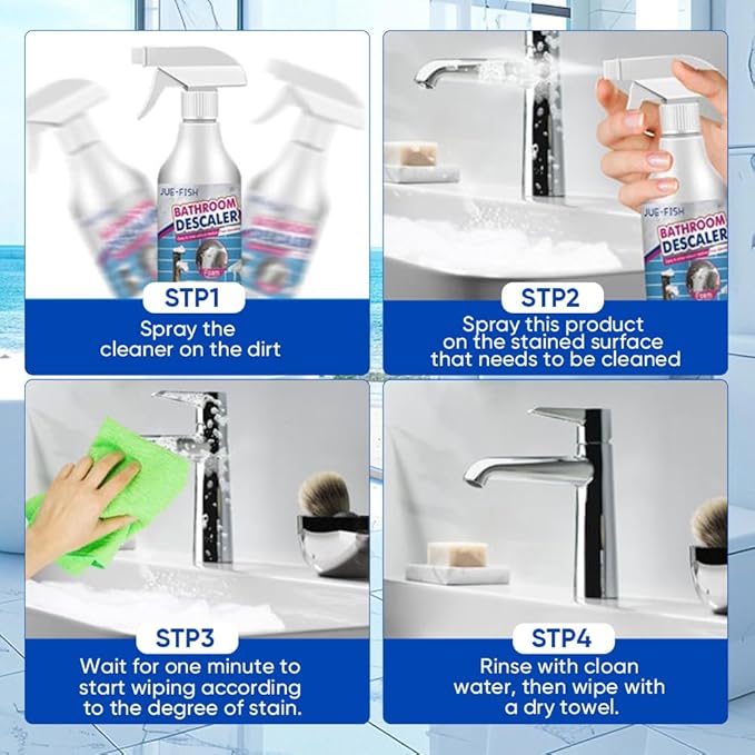 Bathroom Descaler Foam Cleaner: All-In-One Powerful Cleaner Spray - Strong Shower, Bathtub, Glass, Faucet, Tile, and Toilet Cleaner for Stubborn Stains & Limescale Removal (2)